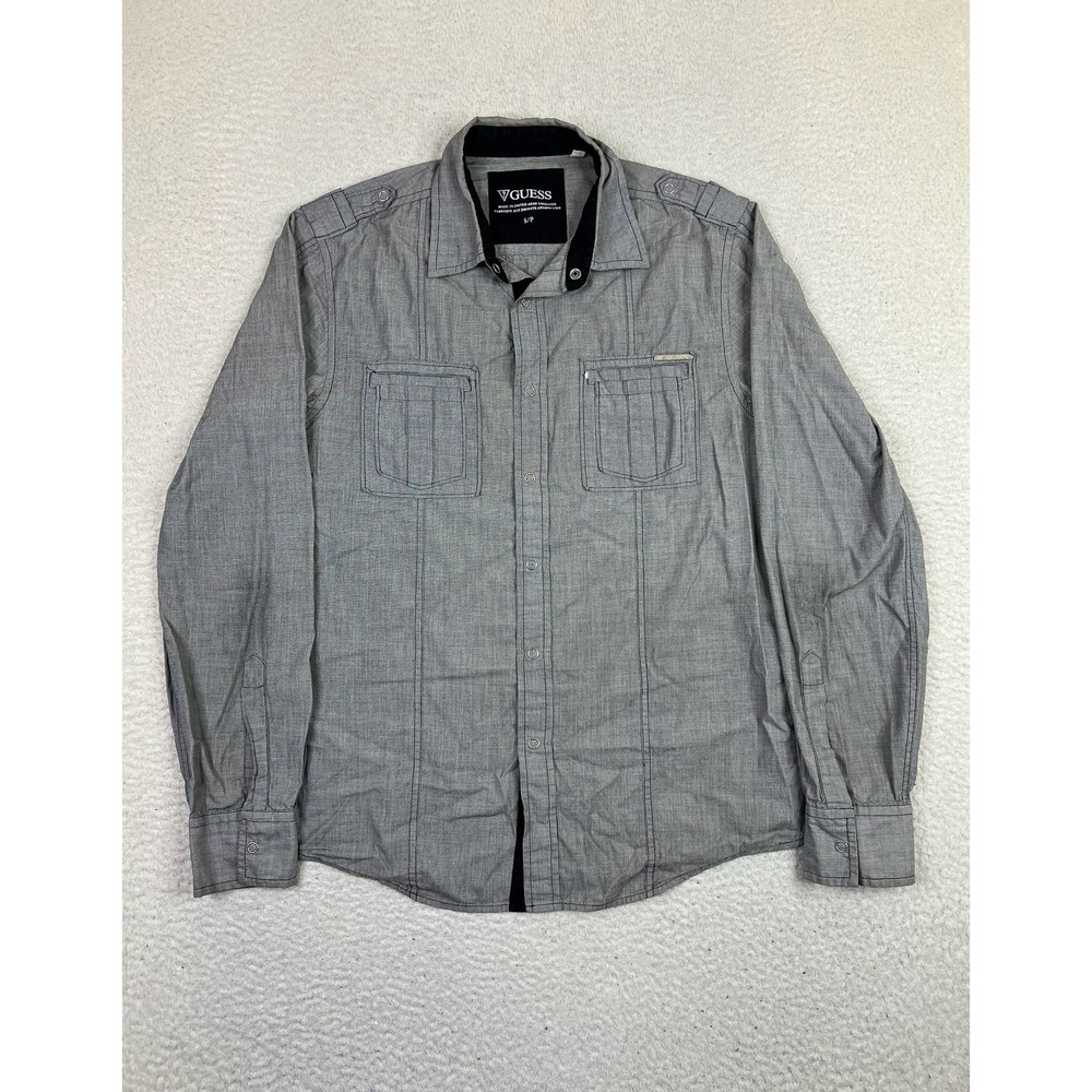 Guess Jeans Shirt Mens Small‎ Gray Snap Up Long Sleeve Casual Workwear